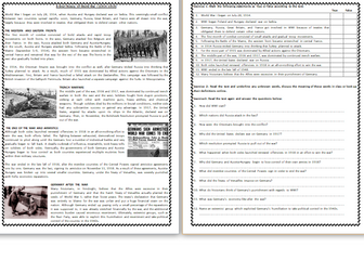 A Brief History Of World War I - Reading Comprehension Worksheet / Text