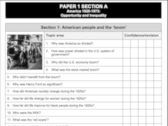 America 1920-1973 - Topic Checklist