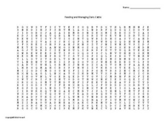 Feeding and Managing Dairy Cattle Word Search for Ag. II Animal Science