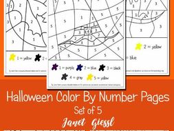 Halloween Color By Number Pages - Set of 5