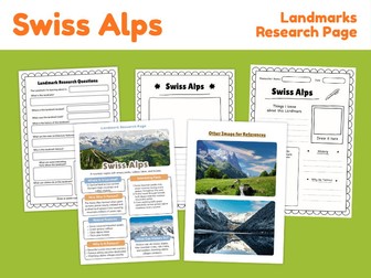 Swiss Alps Landmark Research Project | Geography & Mountain Worksheets