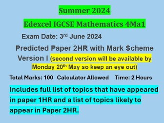 Edexcel IGCSE Mathematics 4Ma1 Predicted Paper 2HR Summer 2024