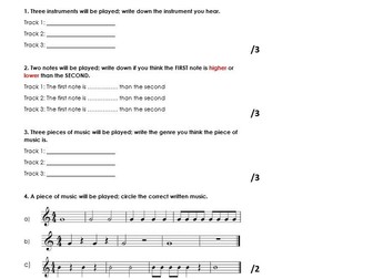 Music test paper - (comes with listening section with MP3 file)
