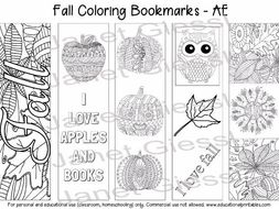 Fall Coloring Bookmarks (American English) - Set of 5