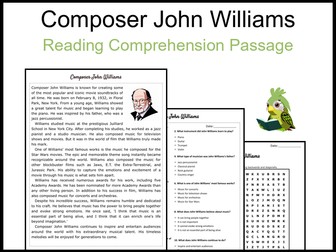 Composer John Williams Reading Comprehension and Word Search