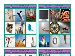 Phonics Consonant Letters h-hw-w-zh-z-y Photo Tic-Tac-Toe-Bingo Game
