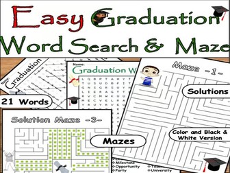 Graduation Word Search & Maze – 21 Challenging Words | End of Year Easy Puzzle