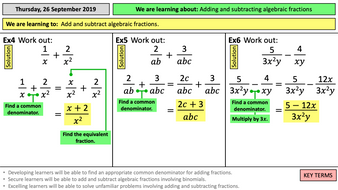 Adding and subtracting algebraic fractions | Teaching Resources