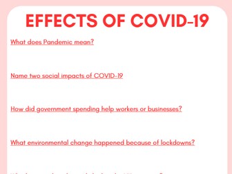 Effects of COVID-19 - PSHE/PD Ks3/4