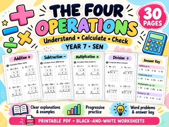 Four Operations Maths Workbook | Year 7