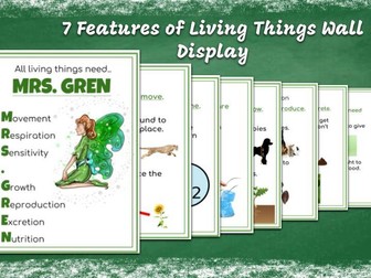 "7 Features of Living Things: Mrs. Gren Wall Display Pack"