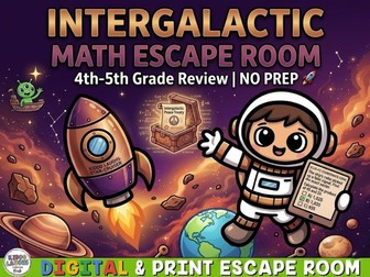 4th & 5th Grade Math Escape Room: Intergalactic End of Year Review Game & Activity | NO PREP