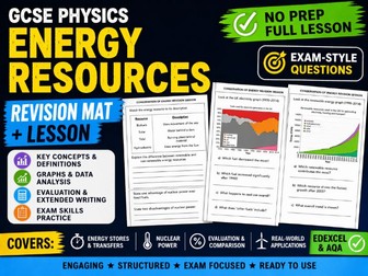 GCSE Physics Energy Resources Revision Mat + Lesson