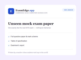 IGCSE Computer Science 0478 Unseen Mock Exam Paper Pack A