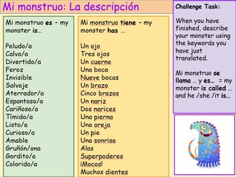 KS3 Spanish Cover Lesson Design your own Monster