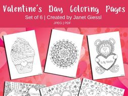 Valentine's Day Coloring Pages - Set of 6
