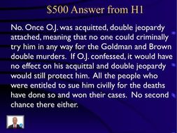 Jeopardy Law Game, O. J. Simpson Cases, Criminal & Civil Law