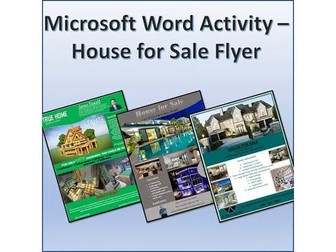 House for Sale Flyer Activity Project for Teaching Microsoft Word Skills