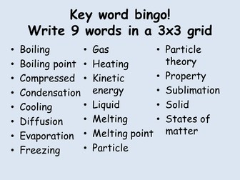 Particles Revision Key Words and Bingo