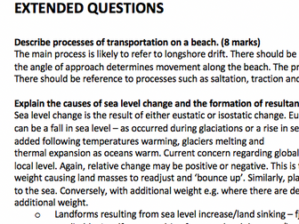 Exam Questions for Coastal Landscape and Change- Geography AS/A Level