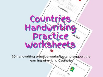 Countries Worksheets for Handwriting Practice
