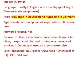 Rauchen in Deutschland, Smoking in Germany, quiz, multiple-choice.