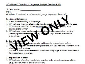 AQA Lang Paper 1 Q2 feedback sheet