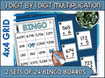 3 Digit by 1 Digit Multiplication Bingo Game
