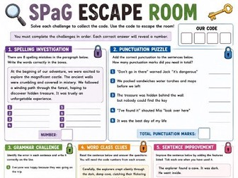 SPaG Escape Room – UKS2 Grammar, Punctuation & Spelling Challenge | End of Year KS2 Activity