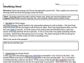 KS3 Identifying moods in fiction writing worksheet