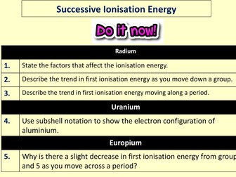 Successive Ionisation Energy