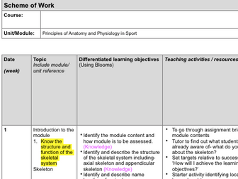 Comprehensive Level 3 Anatomy and Physiology in Sport SOW
