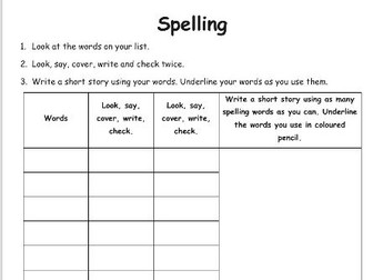 Spelling homework task