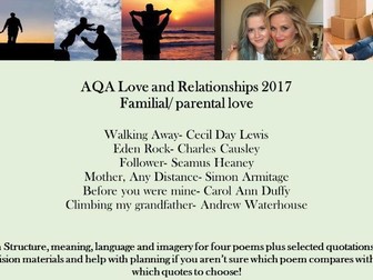 AQA 2017 love and relationships poetry family parental familial love cluster comparison revision