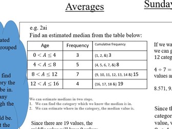 Averages Lesson 3 - Finding median and estimated median from frequency and grouped frequency tables