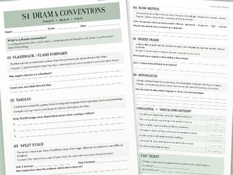 Drama Conventions worksheet editable on Word. PDF also available,