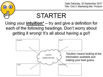 BTEC L2/GCSE Marketing mix (PRODUCT)