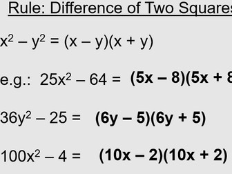 The Difference of Two Squares: Lesson