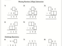 missing number column subtraction worksheet lks2 year 3