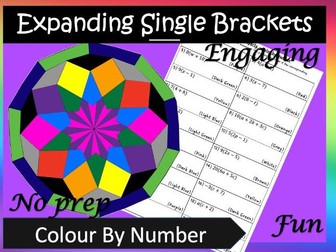 Expanding Single Brackets Colour by number worksheet