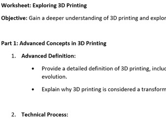 session 1 - ages 15-17 - Exploring advanced 3D printing WS