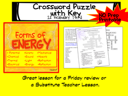 Forms of Energy Review Crossword Puzzle and Key