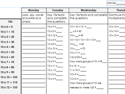 Multiplication and division facts homework picture