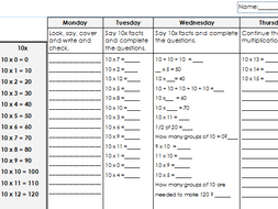 multiplication facts homework