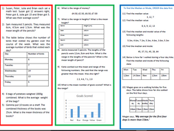 3 Worksheets on Mean, Median, Mode and Range | Teaching Resources