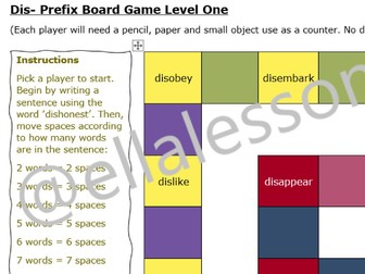 Dis- Prefix Board Game Level One - KS1 Word Reading - @ellalessons