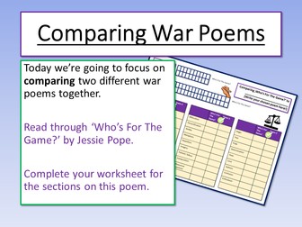 War Poetry Comparing Poems