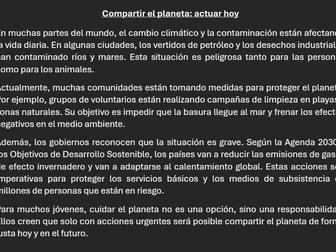 Reading Practice - Compartir el planeta