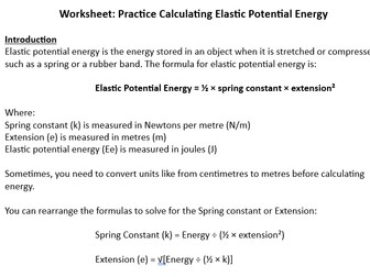 Elastic Potential Energy Calculations