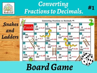Converting Fractions to Decimals #1 Snakes and Ladders Dice Game